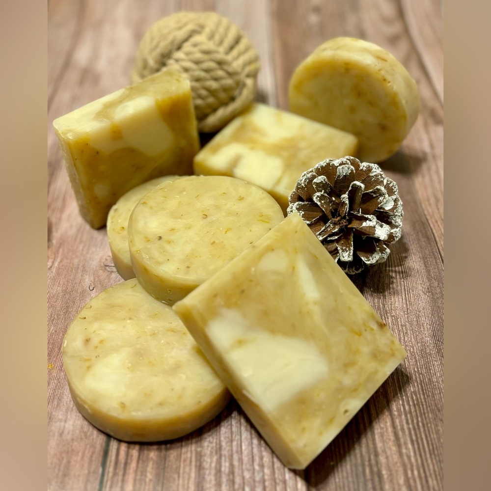 Hand crafted goat milk soap with calendula flower petals - Picture 3 of 6